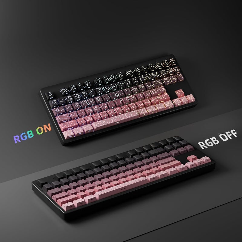 FunHub Shine Through PBT Keycaps - Pink Side Printed DoubleShot Keycaps Set 133 Keys 60 65 75 100 Percent Cherry Profile,Gradient Topographic RGB Backlit Key Caps for MX Full Size Mechanial Keyboards - Image 5